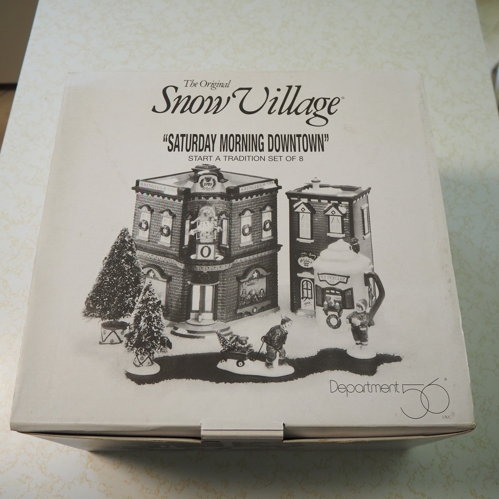 New Department 56 Snow Village "Saturday Morning Downtown" 8 Piece‎ Complete Set